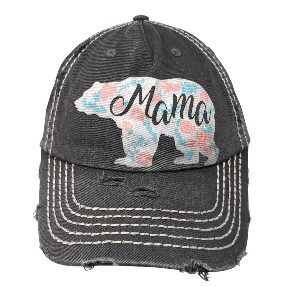 Mama Bear Strapback 5 Panel Cap Gray OS Adjustable Distressed Kbethos Vintage